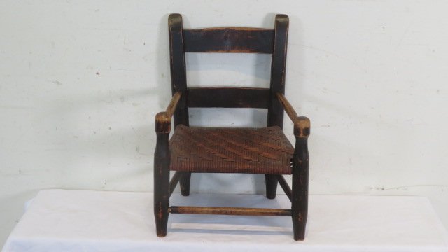 Early mule ear (possibly KY) ladderback child's chair in original black paint (1 of 5)