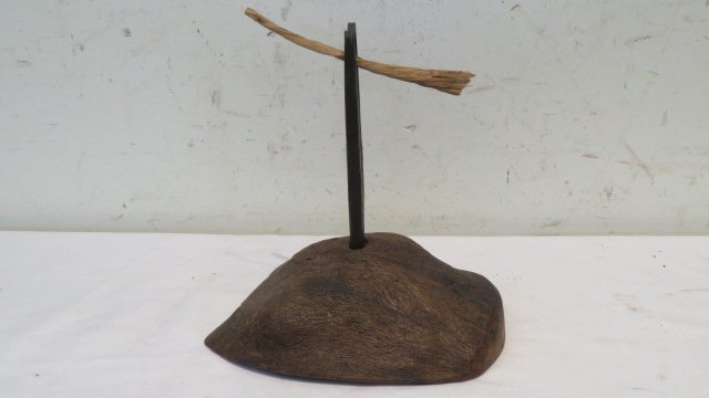 18th century iron rush light in wood base (1 of 6)