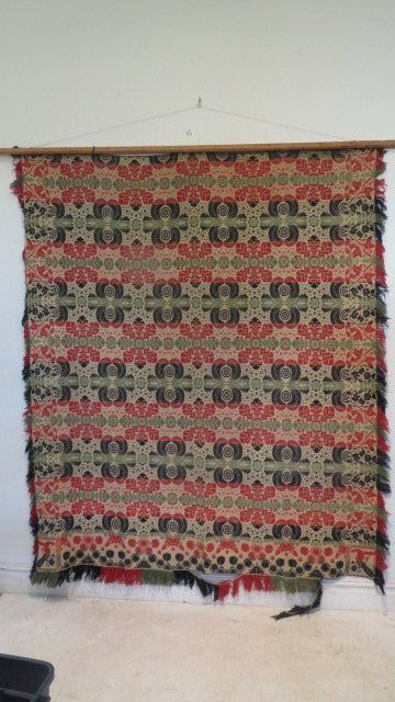 4 color coverlet with peacock corner block (1 of 9)