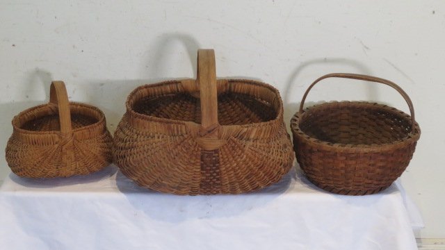Group of 3 splint baskets with wood handles (1 of 8)
