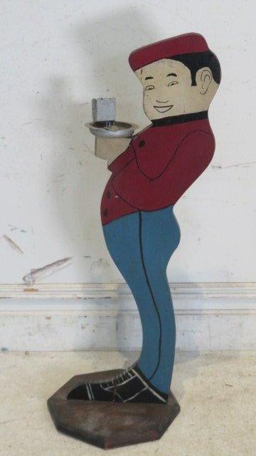 1930-1940's folk art bellhop ashtray stand: 1930-1940's folk art bellhop ashtray stand, 33"T x 12"W