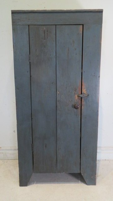 19th century pine plank door cupboard in blue/gray paint (1 of 4)