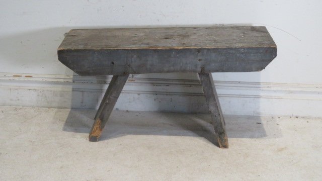 Early 20th century pine bench in old blue/gray paint (1 of 5)