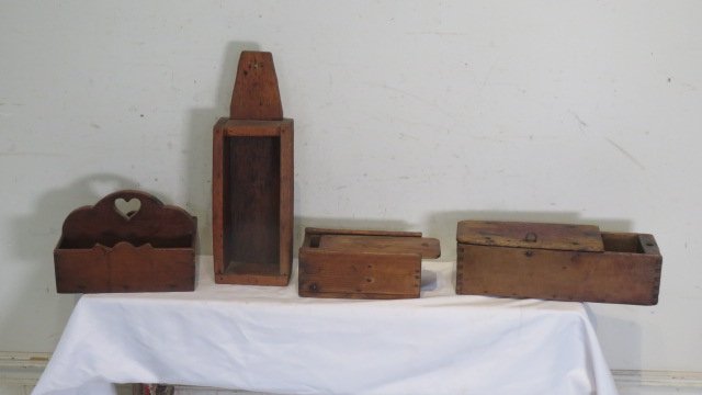 Group of 4 primitive wood boxes (1 of 5)