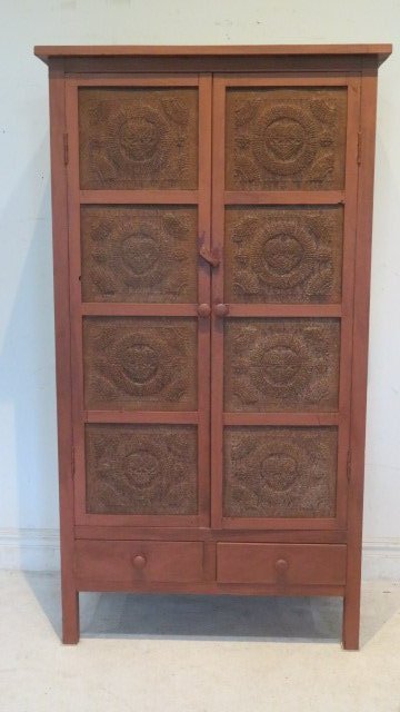 Red painted pie safe entertainment center (1 of 6)