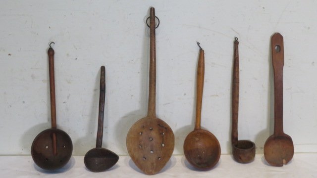 Group of 6 wooden long-handled ladles (1 of 6)