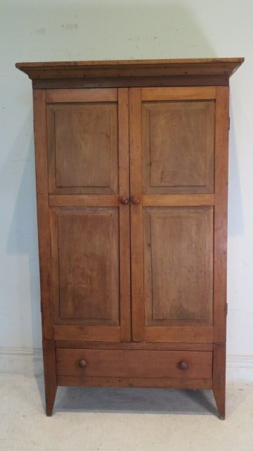 19th century cherry and poplar flat wall cupboard with drawer (1 of 7)