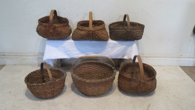 Group of 6 splint baskets with wood handles (1 of 6)