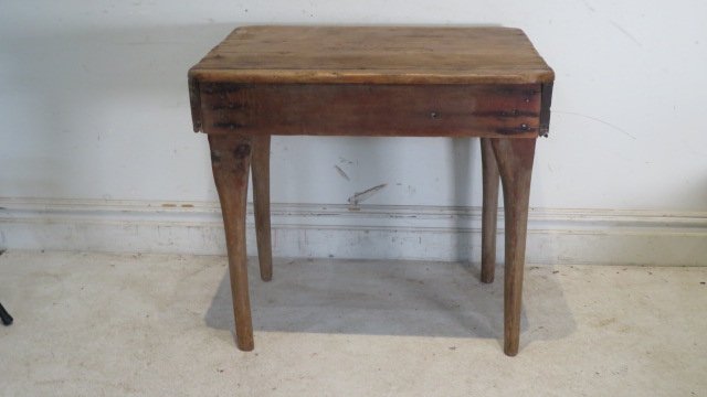 Early 20th century primitive pine table with 2-board top, (1 of 6)