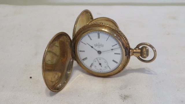 Elgin hunter's case ladies pocket watch marked 14K (1 of 5)