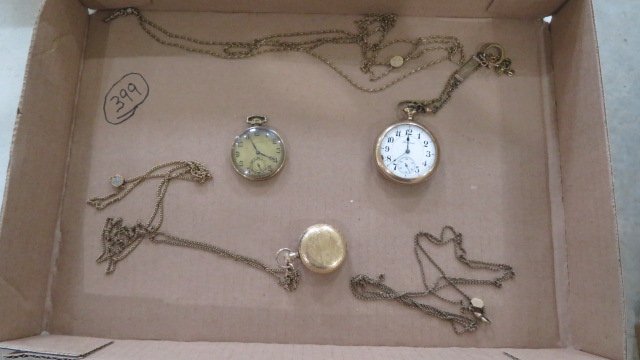 Group of 3 pocket watches  and 3 slide chains (1 of 9)