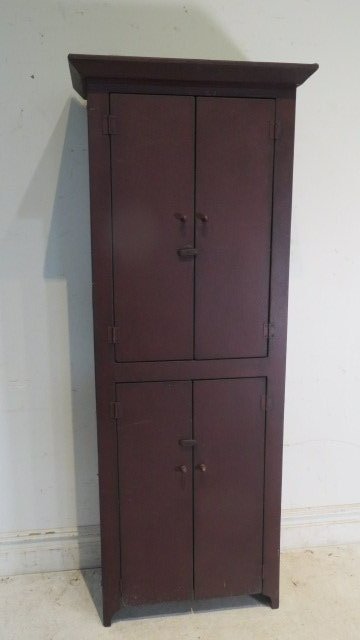 Pine contemporary flat wall cupboard in red crackled paint (1 of 5)