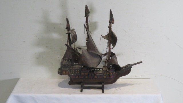 Ship model of a Spanish Galleon: Ship model of a Spanish Galleon, leather sails, 24"T x 24"L