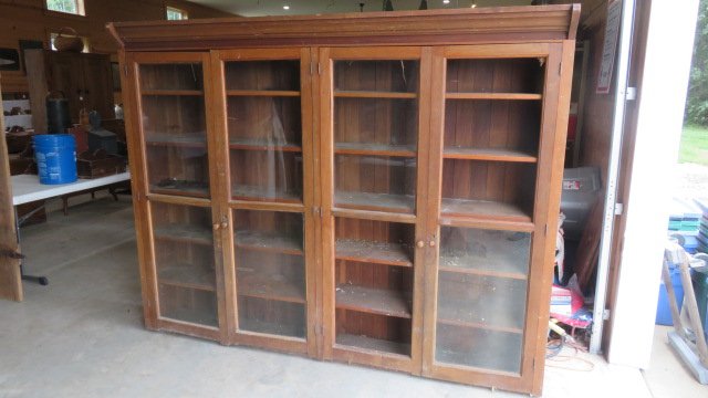 Ca. 1900 oak glass door old store display cabinet (1 of 4)