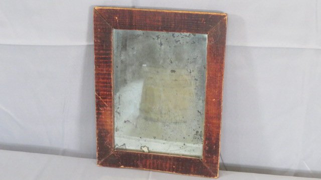 Early wall mirror in a pine frame with original paint decoration (1 of 4)