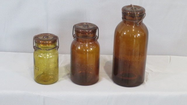 Group of 3 Lightning amber fruit jars (1 of 5)