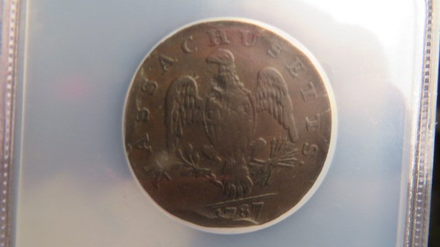 1787 Colonial one cent piece from State of Massachusetts (1 of 2)