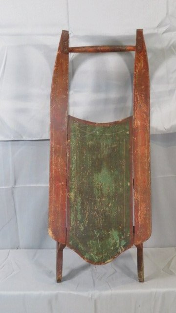 Early painted sled in old green and red (1 of 3)