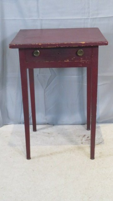 Early 19th century pine one-drawer stand in old red paint (1 of 6)