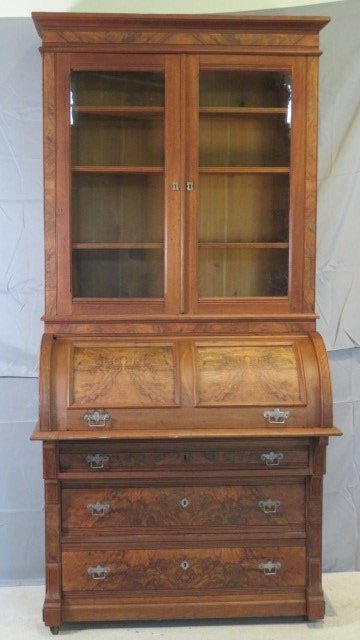 Ca 1870 2-pc walnut cylinder secretary (1 of 5)