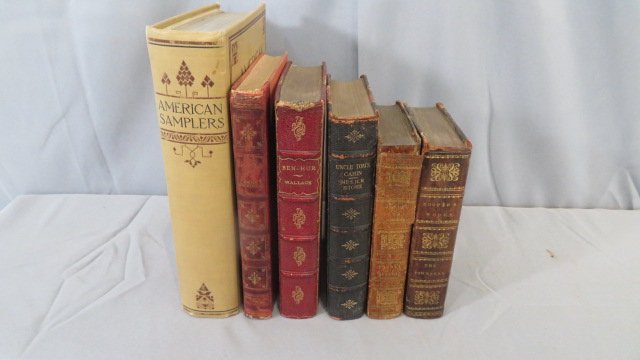 6 books: 6 books including a 1921 book on American Samplers by the Colonial Dames of America, 1836 to 1948 books on American Literature, 7 1/2" X 10"