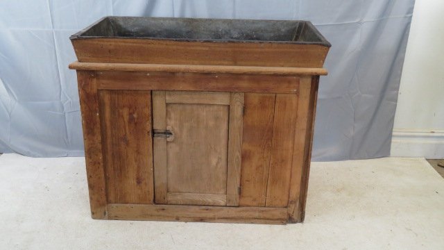 Late 19th century ash and poplar dry sink with original zinc liner (1 of 7)