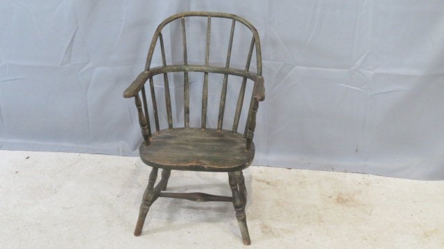 Late 19th-early 20th century child's bow back Windsor armchair in black paint (1 of 5)