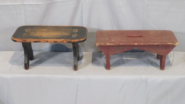 2 - 19th century wood footstools in old paint (1 of 6)