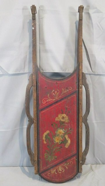 Late 19th century original paint-decorated wooden sled (1 of 4)