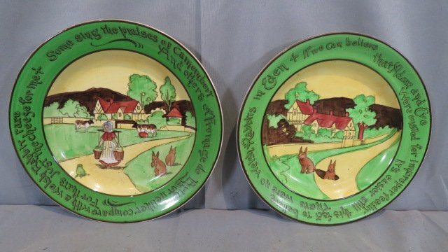 Set of 2 English plates with mottos and cottage scenes with Welsh rabbits (1 of 6)