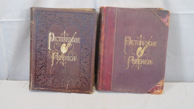 2 Volumes of Picturesque America books: Volume 1 and 2 of 1872 and 1874 Picturesque America books, illustrated, 10 1/2" x 13" x 2 1/2"