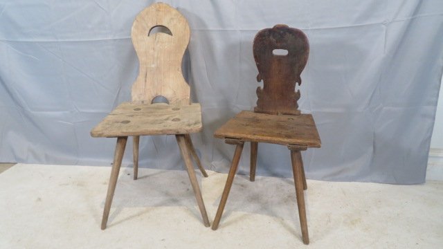 2 early primitive wood chairs (1 of 6)