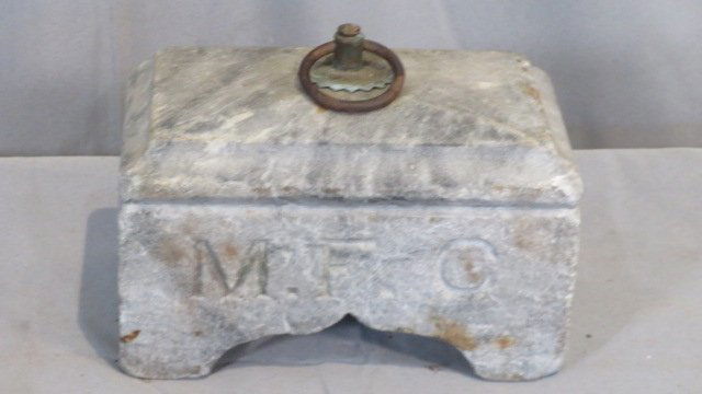 Granite horse tie weight with M.F.C engraved on side: Granite horse tie weight with M.F.C engraved on side, 4.5"T x 7"L x 4.25"D