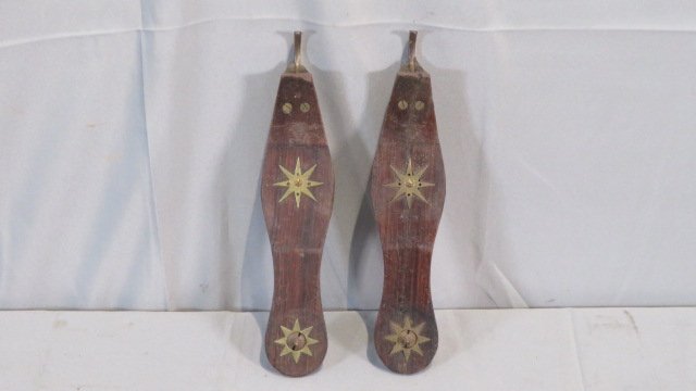 Early pair of rosewood ice skates with applied stars (1 of 4)