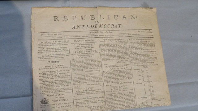April 18, 1803 Republican newspaper from Baltimore, MD (1 of 4)