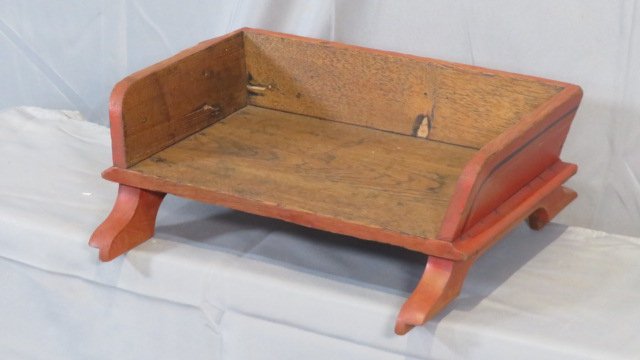 Oak seat for a goat wagon in red paint (1 of 5)