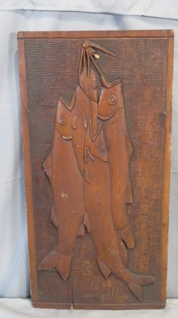 Carved wooden fish plaque (1 of 4)