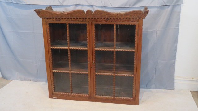 Late 19th century pine cupboard top with glass pane doors (1 of 4)