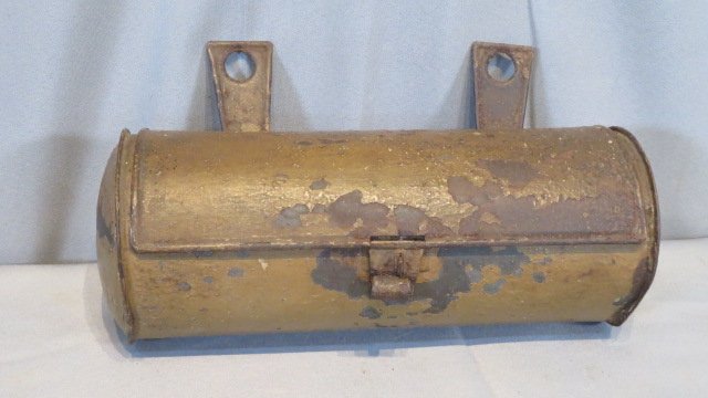 19th century tin hanging candle box in old worn mustard paint (1 of 6)
