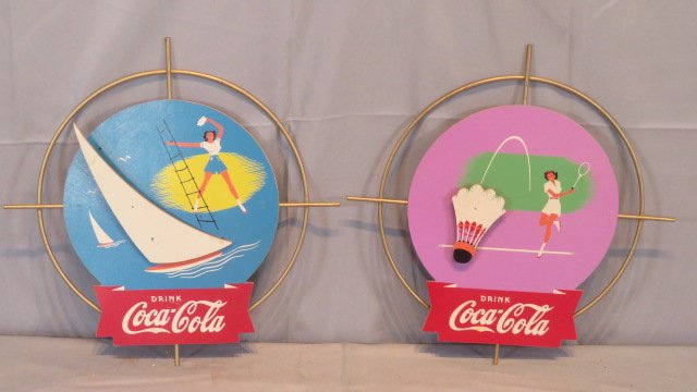 2 wood and metal 1950-60's Coca-Cola signs signed Kay Displays, Grand Rapids, MI (1 of 4)