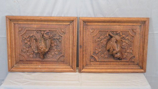 2 relief carved framed oak panels (1 of 6)