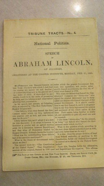 Ca. 1860 pamphlet of Lincoln speech and 1860 Presidential tickets (1 of 9)