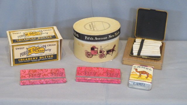 Group of advertising, Purdue University Creamery butter box, Loeb's  matchbooks, etc. (1 of 7)