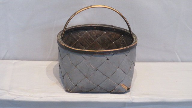 Painted splint market basket in old gray paint with black trim (1 of 5)