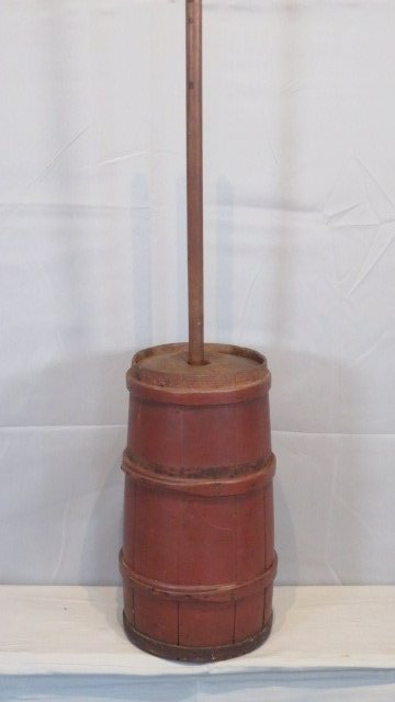 Early dasher churn with wood bands in old red paint (1 of 7)