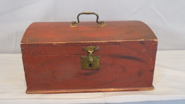 19th century paint decorated pine document box with brass lock, hasp, & handle (1 of 9)