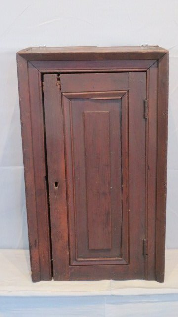 19th century pine hanging cupboard in old red paint (1 of 6)