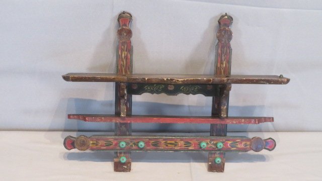 Late 19th century Scandanavian pine paint decorated clock shelf (1 of 6)