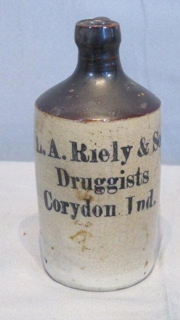 L.A. Riely & Son, Corydon, Ind. Druggists, stoneware pint jug (1 of 5)