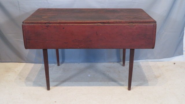 19th century drop-leaf harvest table in old red paint (1 of 7)